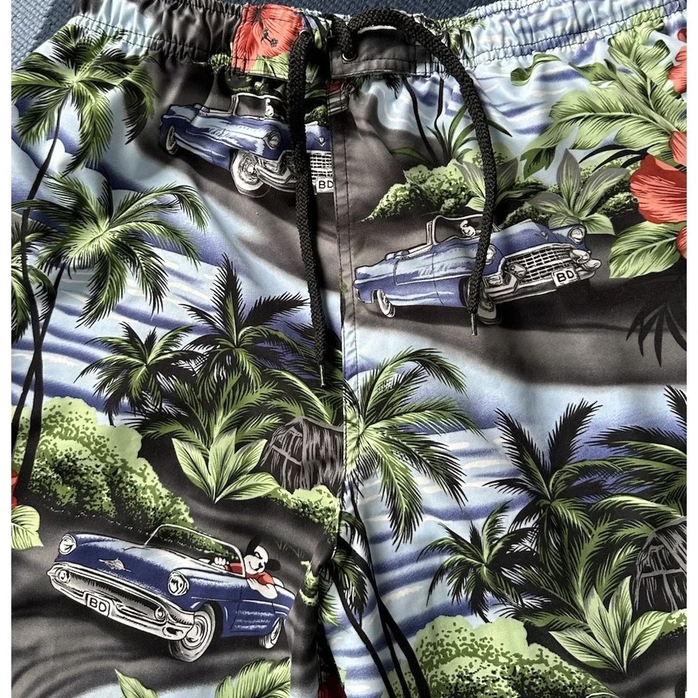 Big Dogs Board Shorts Swim Trunks Boys XL Old Cars Hawaiian Mesh Lined Aloha